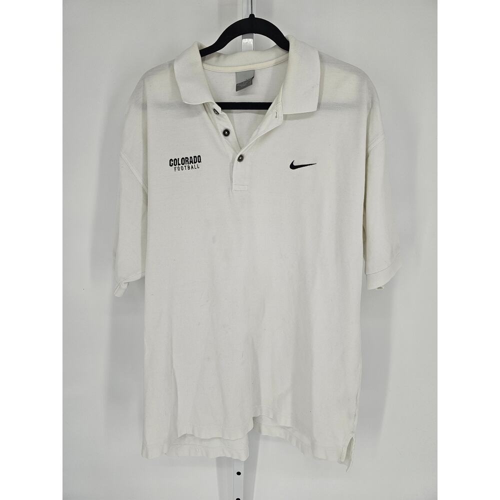 Nike Men's White Pique CU Colorado Football Team Short Sleeve Polo Shirt Size L